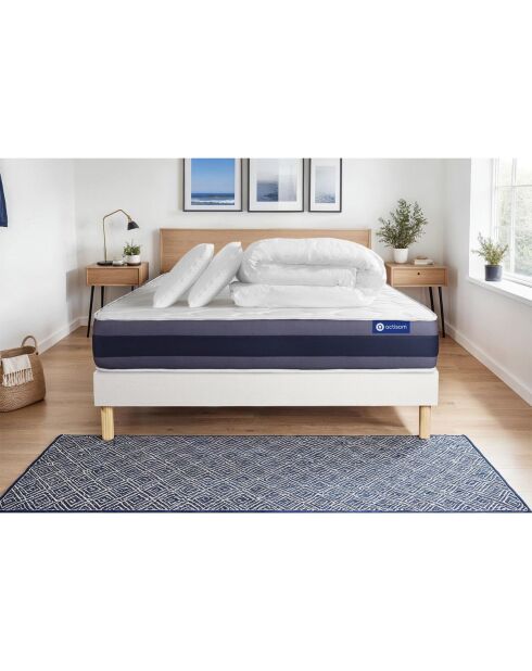 Pack lit complet Actiflex Morpho blanc avec matelas, sommier blanc en kit, 2 oreillers et couette - 160x200 cm