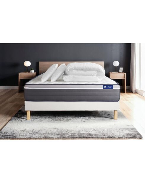 Pack lit complet Actiflex Plus blanc avec matelas, sommier blanc en kit, 2 oreillers et couette - 200x200 cm