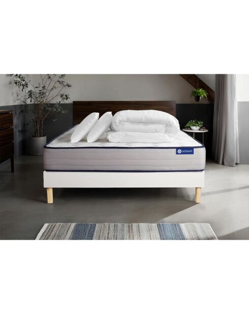 Pack lit complet Actimemo Form blanc avec matelas, sommier blanc en kit, 2 oreillers et couette - 200x200 cm