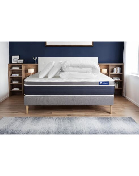 Pack lit complet Actilatex Confort gris avec matelas, sommier gris en kit, 2 oreillers et couette - 140x190 cm