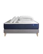 Pack lit complet Actimemo Life gris avec matelas, sommier gris en kit, 2 oreillers et couette - 140x190 cm