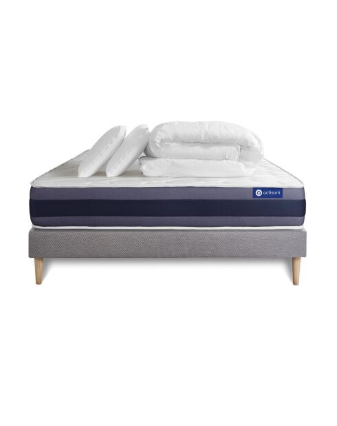 Pack lit complet Actiflex Morpho gris avec matelas, sommier gris en kit, 2 oreillers et couette - 160x200 cm