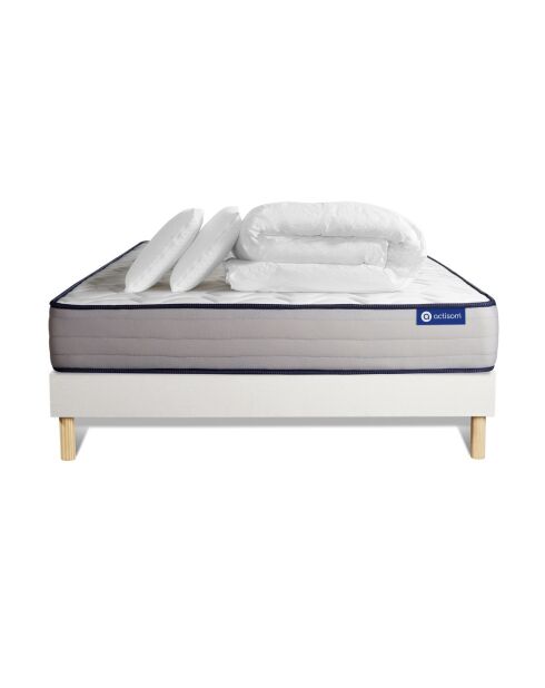 Pack lit complet Actimemo Form blanc avec matelas, sommier blanc en kit, 2 oreillers et couette - 160x200 cm