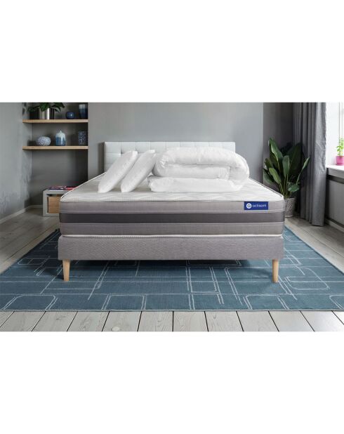 Pack lit complet Actilatex Relax gris avec matelas, sommier gris en kit, 2 oreillers et couette - 160x200 cm