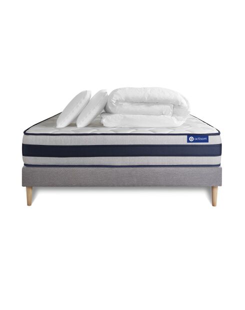 Pack lit complet Actiflex Ergo gris avec matelas, sommier gris en kit, 2 oreillers et couette - 160x200 cm