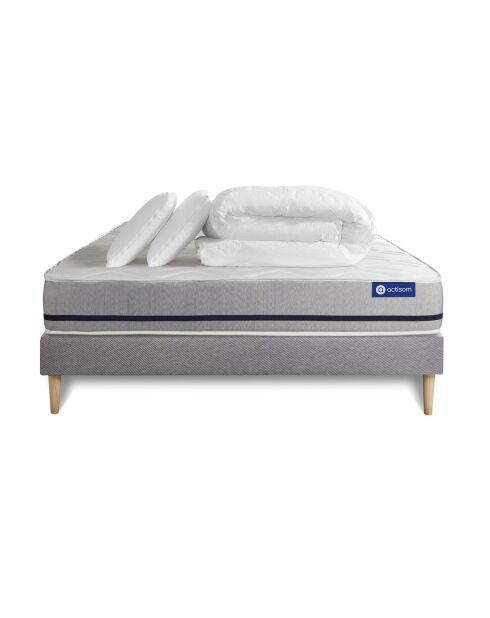 Pack lit complet Actiflex Soft gris avec matelas, sommier gris en kit, 2 oreillers et couette - 180x200 cm