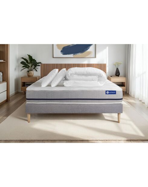 Pack lit complet Actiflex Soft gris avec matelas, sommier gris en kit, 2 oreillers et couette - 180x200 cm