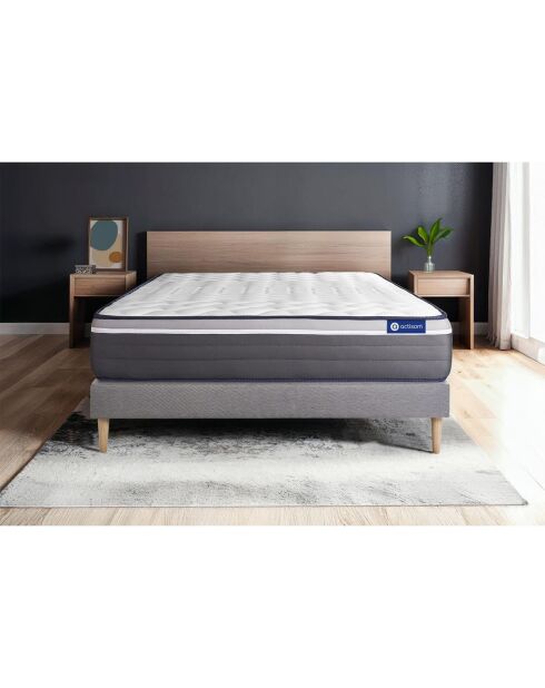 Ensemble matelas et sommier ActiMemo Plus gris avec sommier gris en kit - 140x190 cm