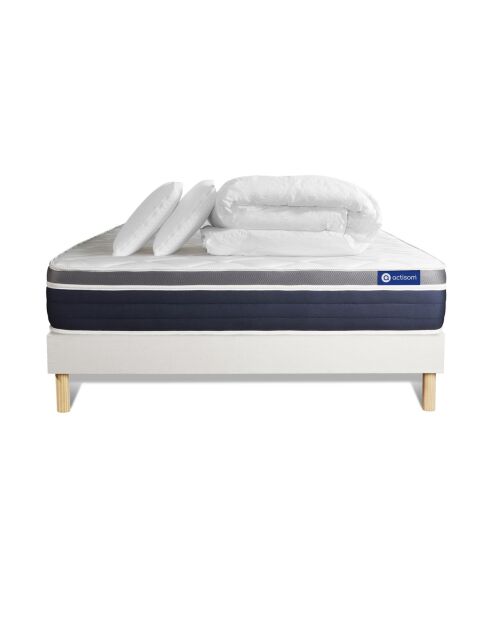 Pack lit complet Actiflex Confort blanc avec matelas, sommier blanc en kit, 2 oreillers et couette - 180x200 cm