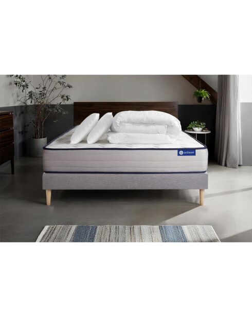 Pack lit complet Actimemo Form gris avec matelas, sommier gris en kit, 2 oreillers et couette - 140x190 cm