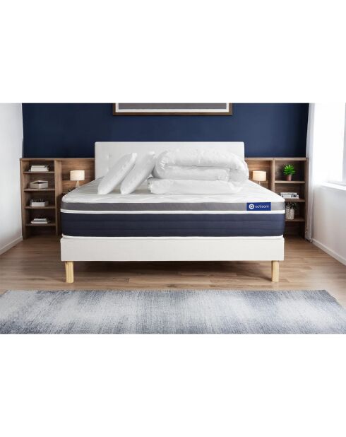 Pack lit complet Actimemo Confort blanc avec matelas, sommier blanc en kit, 2 oreillers et couette - 180x200 cm