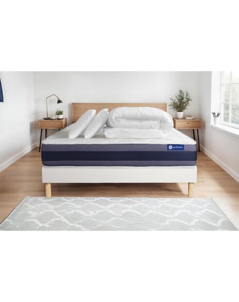 Pack lit complet Actilatex Morpho blanc avec matelas, sommier blanc en kit, 2 oreillers et couette - 180x200 cm