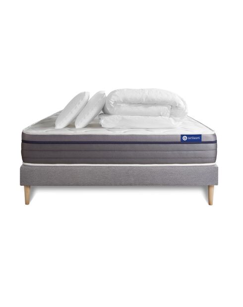 Pack lit complet Actiflex Zen gris avec matelas, sommier gris en kit, 2 oreillers et couette - 180x200 cm