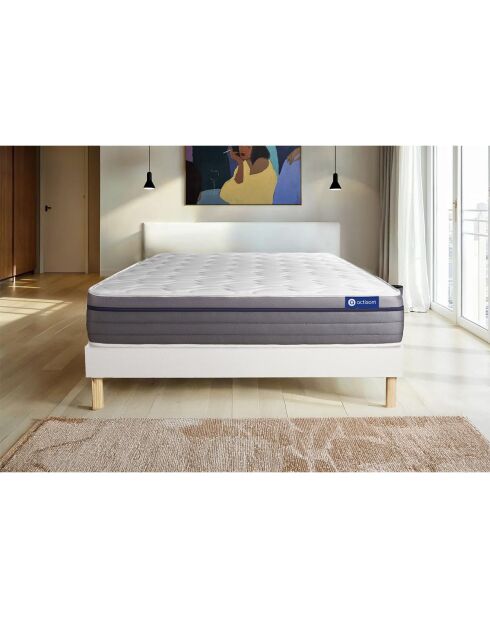 Ensemble matelas et sommier ActiMemo Zen blanc avec sommier blanc en kit - 200x200 cm