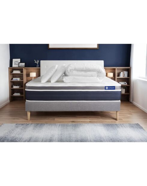 Pack lit complet Actilatex Confort gris avec matelas, sommier gris en kit, 2 oreillers et couette - 160x200 cm
