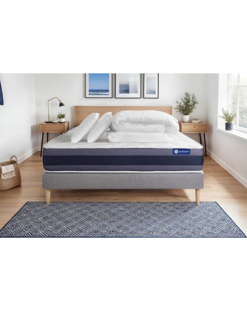 Pack lit complet Actiflex Morpho gris avec matelas, sommier gris en kit, 2 oreillers et couette - 200x200 cm
