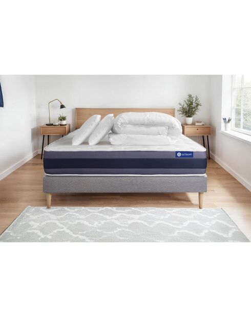 Pack lit complet Actilatex Morpho gris avec matelas, sommier gris en kit, 2 oreillers et couette - 180x200 cm