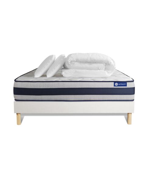 Pack lit complet Actiflex Ergo blanc avec matelas, sommier blanc en kit, 2 oreillers et couette - 200x200 cm