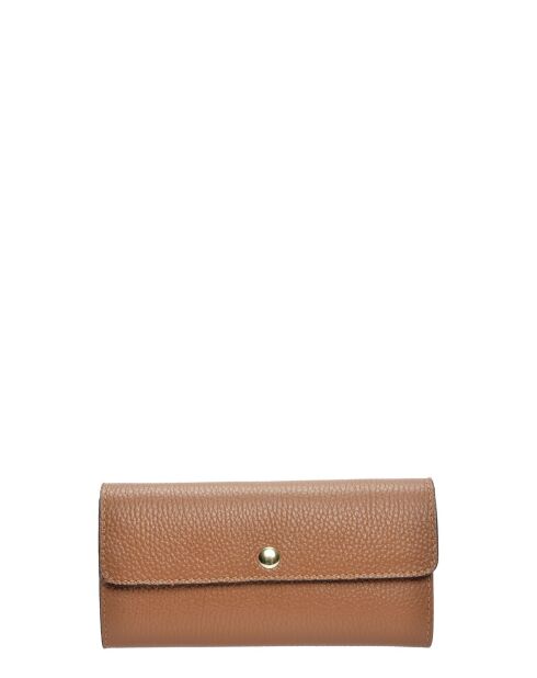 Cognac leren portemonnee - 8,5x18,5x1 cm