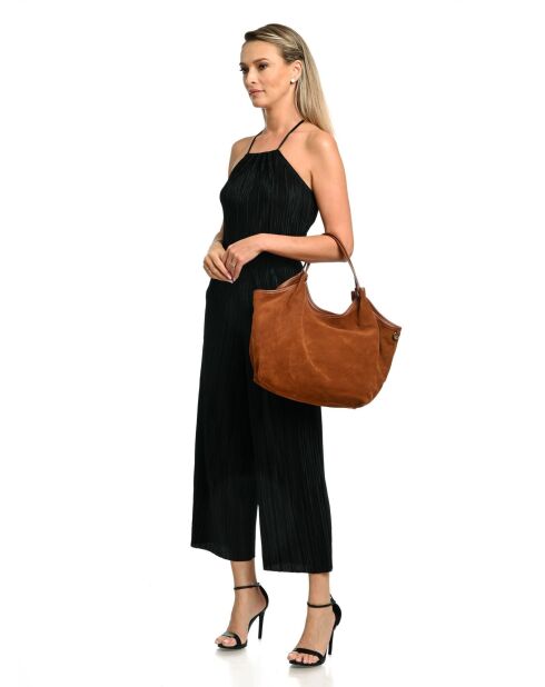 Hobo-tas in cognacsuède - 29x42x11 cm