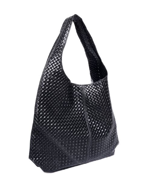 Zwarte leren draagtas - 35x46x16 cm