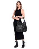 Zwarte leren draagtas - 35x46x16 cm