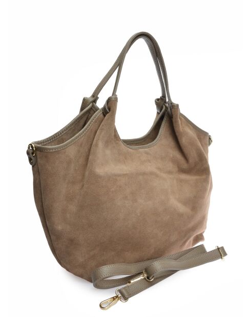Hobo-tas in taupe suède - 29x42x11 cm