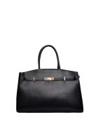 Zwarte leren draagtas - 28,5x39x12 cm