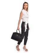 Zwarte leren draagtas - 28,5x39x12 cm