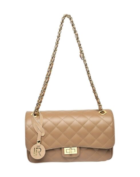 Taupe leren schoudertas - 18x27,5x8 cm