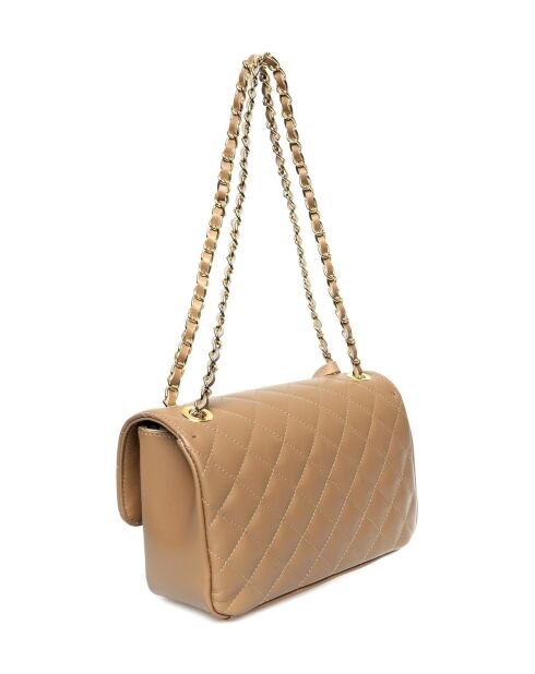 Taupe leren schoudertas - 18x27,5x8 cm