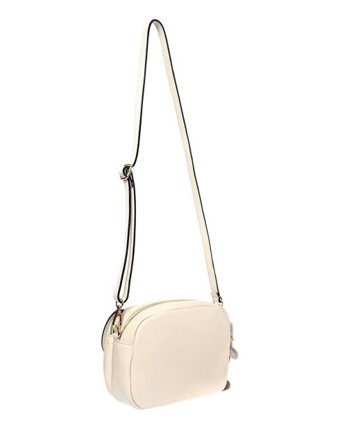 Beige leren schoudertas - 18x22x6 cm