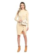Beige leren schoudertas - 18x22x6 cm