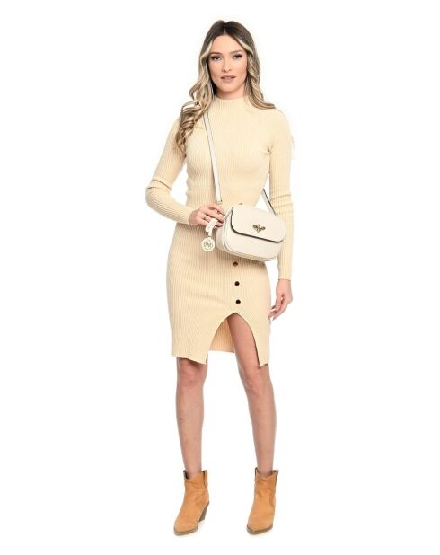 Beige leren schoudertas - 18x22x6 cm