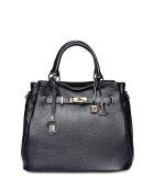 Zwarte leren handtas - 28,5x38x18 cm