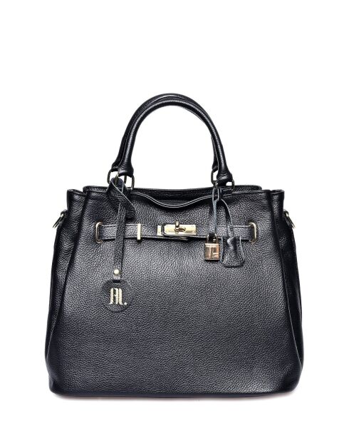 Zwarte leren handtas - 28,5x38x18 cm