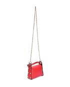 Rode leren tas met handgreep aan de bovenkant - 13x19x7 cm