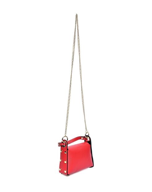 Rode leren tas met handgreep aan de bovenkant - 13x19x7 cm