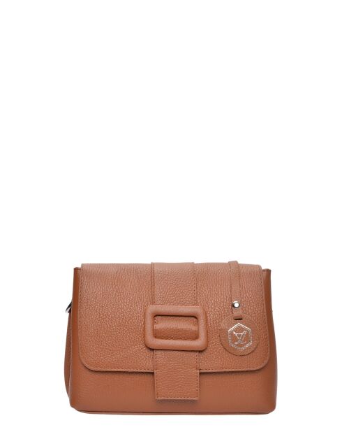Cognac leren schoudertas - 18x23x8 cm