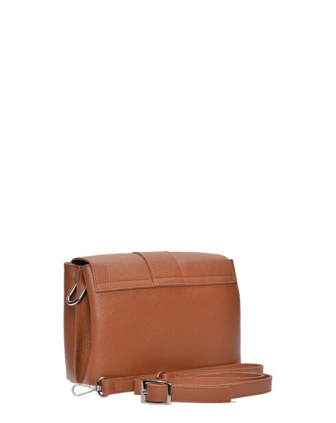 Cognac leren schoudertas - 18x23x8 cm