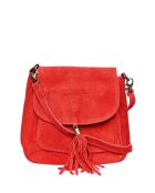 Rode leren tas met handgreep aan de bovenkant - 20,5x20,5x6 cm