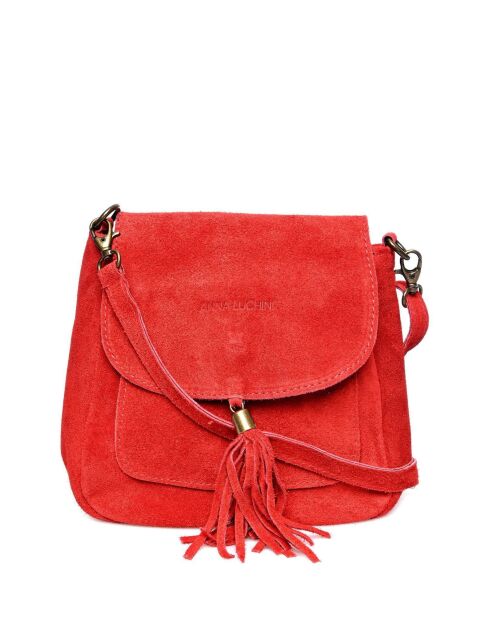 Rode leren tas met handgreep aan de bovenkant - 20,5x20,5x6 cm