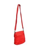 Rode leren tas met handgreep aan de bovenkant - 20,5x20,5x6 cm
