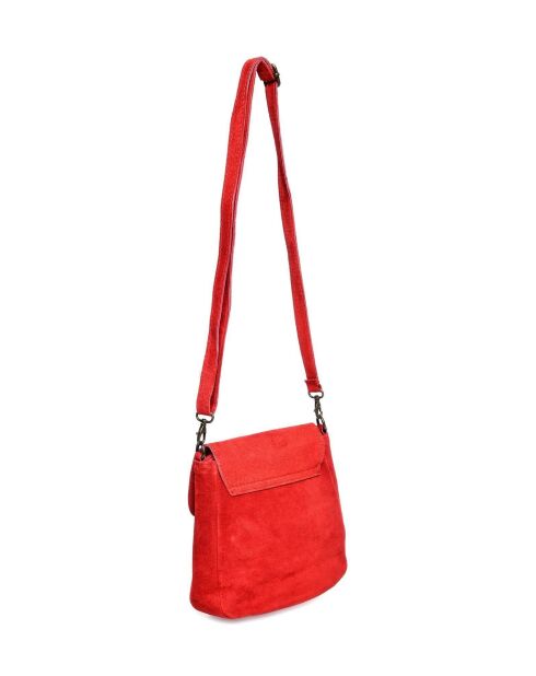 Rode leren tas met handgreep aan de bovenkant - 20,5x20,5x6 cm