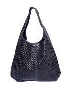 Blauwe leren draagtas - 35x46x16 cm