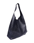 Blauwe leren draagtas - 35x46x16 cm