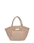 Taupe leren draagtas - 23x33x11 cm