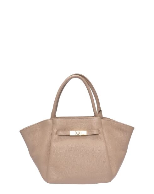 Taupe leren draagtas - 23x33x11 cm
