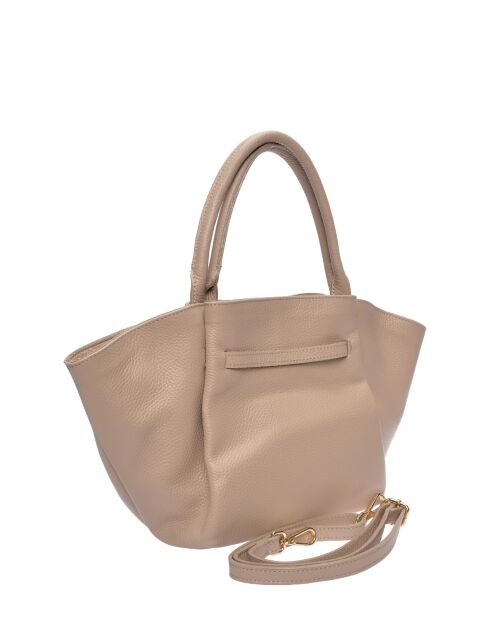 Taupe leren draagtas - 23x33x11 cm