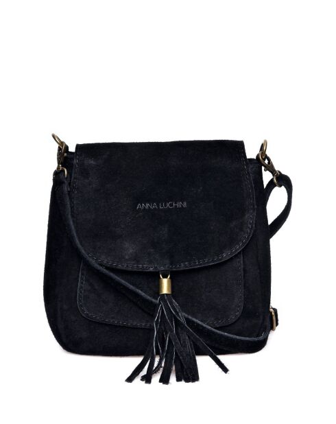 Zwarte leren tas met handgreep aan de bovenkant - 20,5x20,5x6 cm